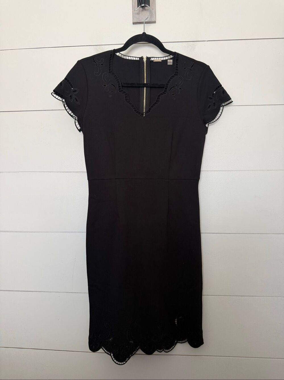 Tahari Women’s 2 Lace Crochet Trim Black Sheath Dress Career Office Core